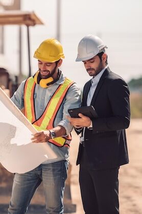 civil-engineer-construction-worker-manager-holding-digital-tablet-blueprints-talking-planing-about-construction-site-cooperation-teamwork-concept_640221-156